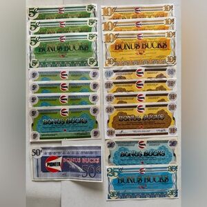 2/$10* Pioneer Gas Station Bonus Bucks Money Cents 17 Banknotes 5c 10c 25c 50c